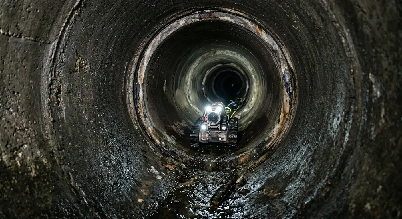 Robotic sewer camera inspecting pipe interior for Drain Snake Service in Upper