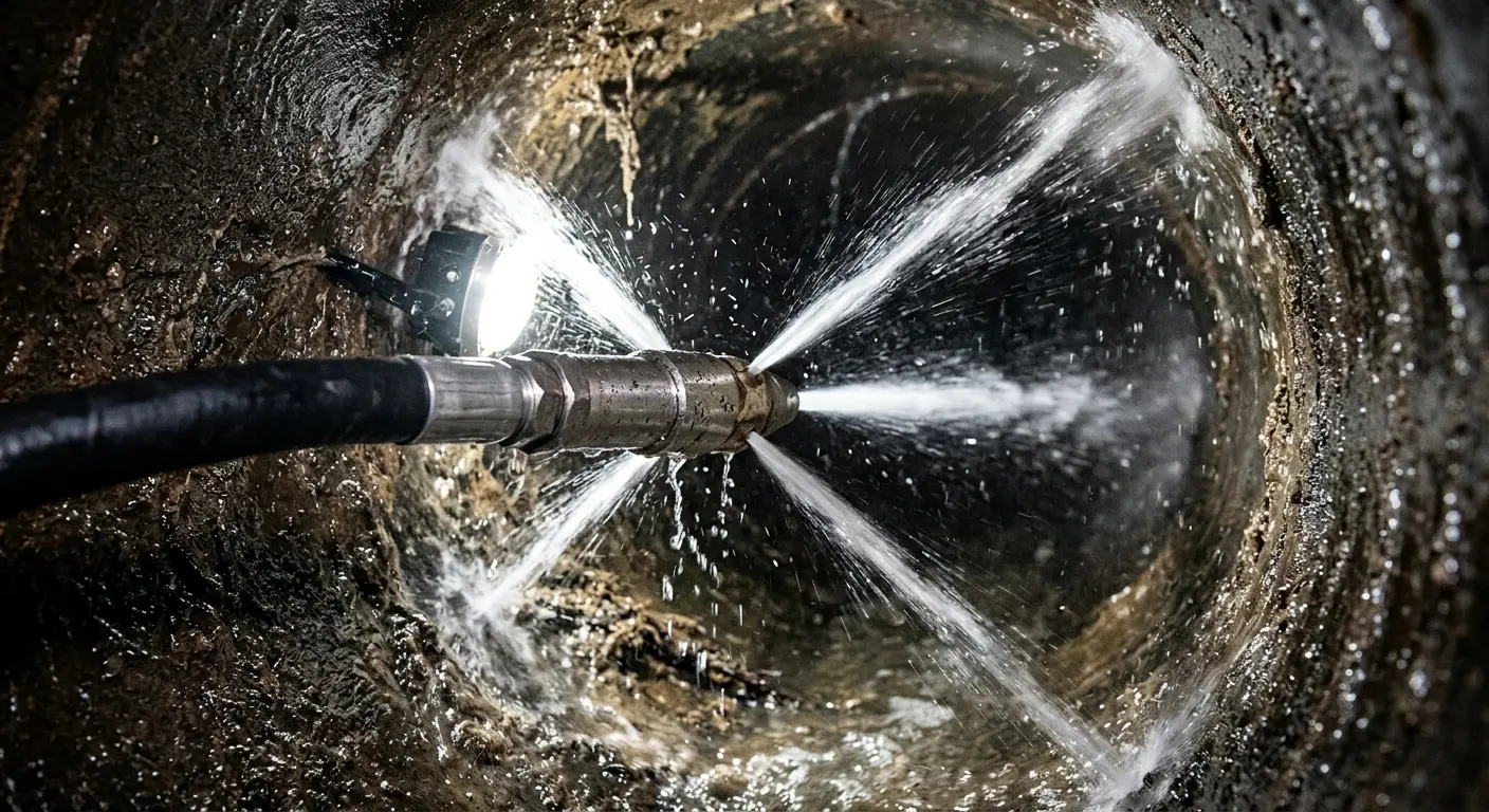 High-pressure hydro jetting nozzle cleaning sewer pipe for Storm Drain Cleaning in Upper
